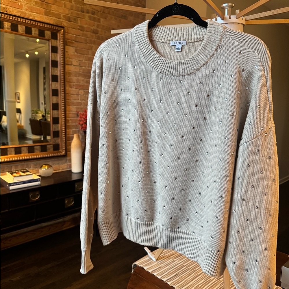 Pistola Light Beige Beaded Sweater